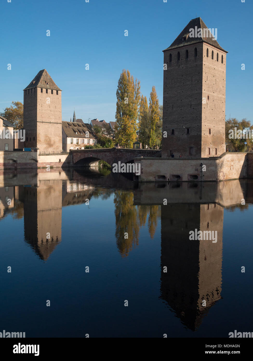 Ill River and watchtowers, Strasbourg Stock Photo