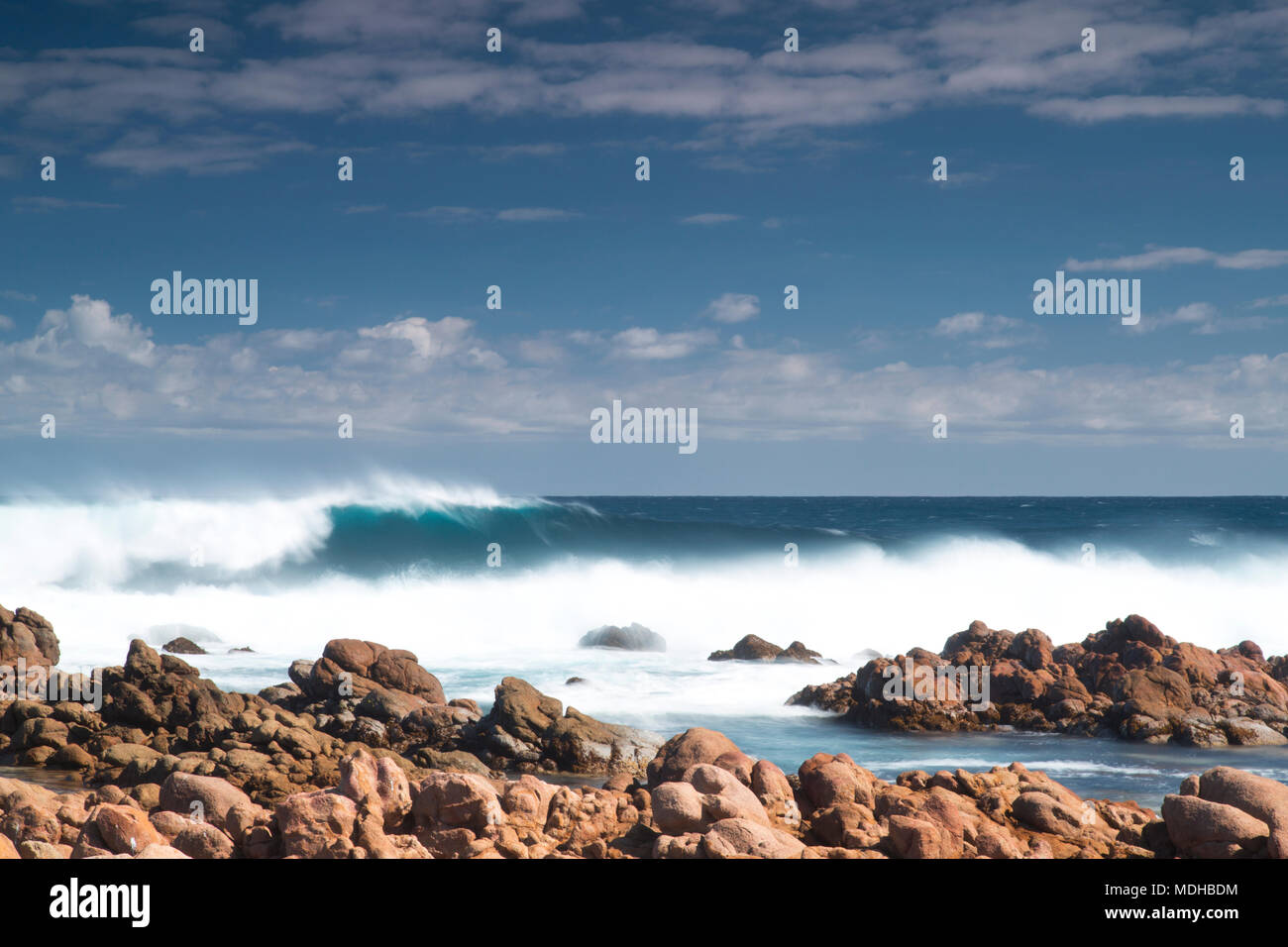 Waves crashing as they break along the coast, Yallingup Beach; Yallingup, Western Australia, Australia Stock Photo