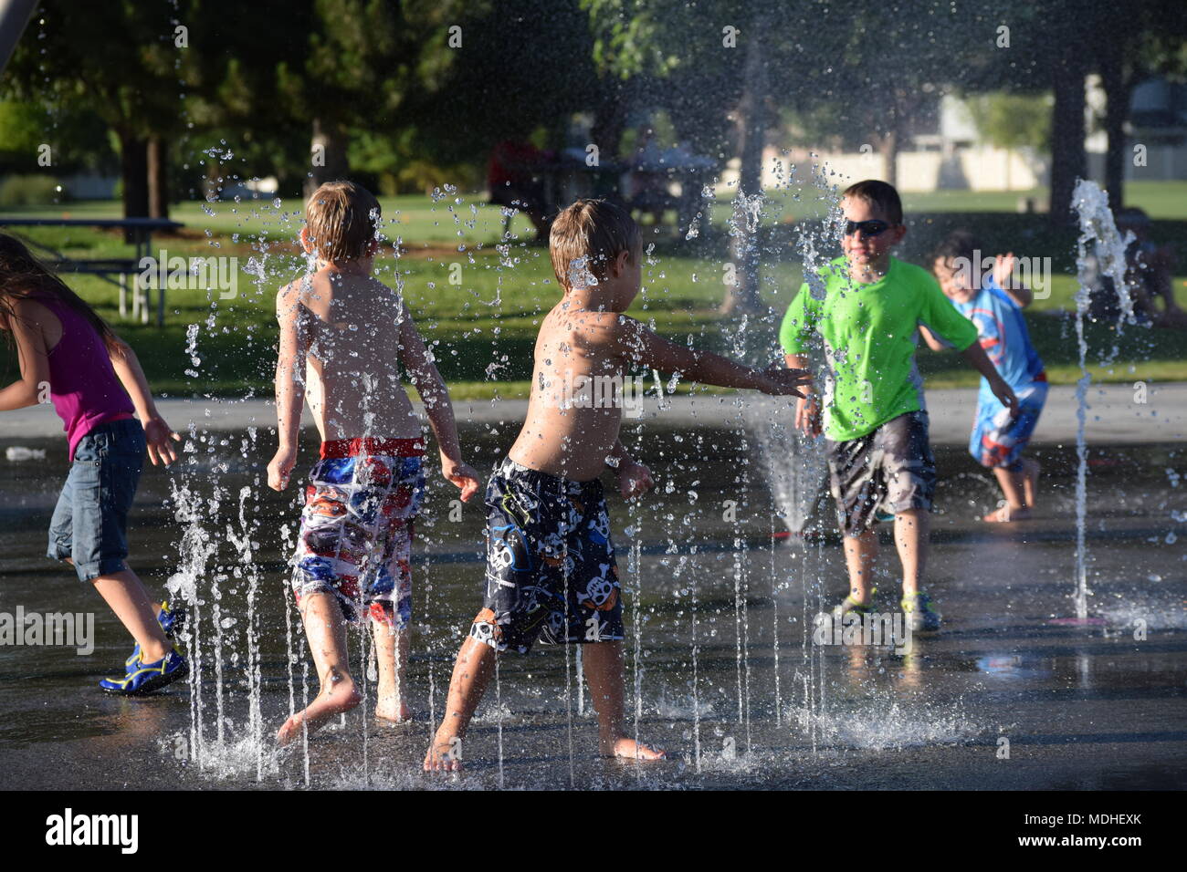 children playing at Meridian Splash Park Stock Photo