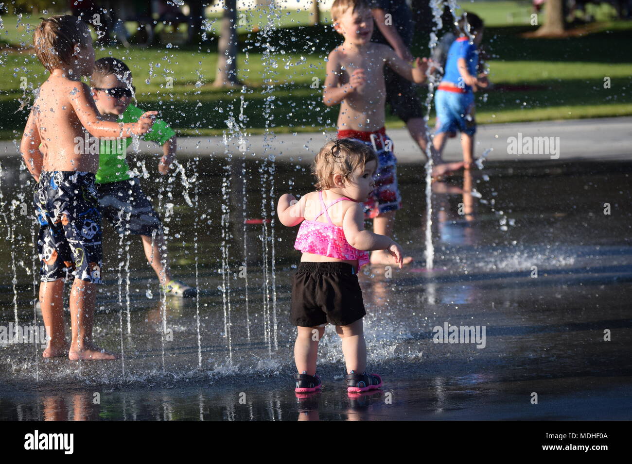 children playing at Meridian Splash Park Stock Photo