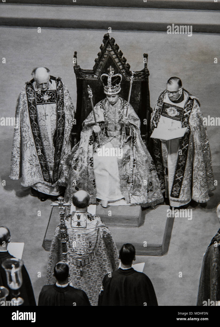 The Coronation of Queen Elizabeth II on June 2nd, 1953, in Westminster Abbey, London. Stock Photo