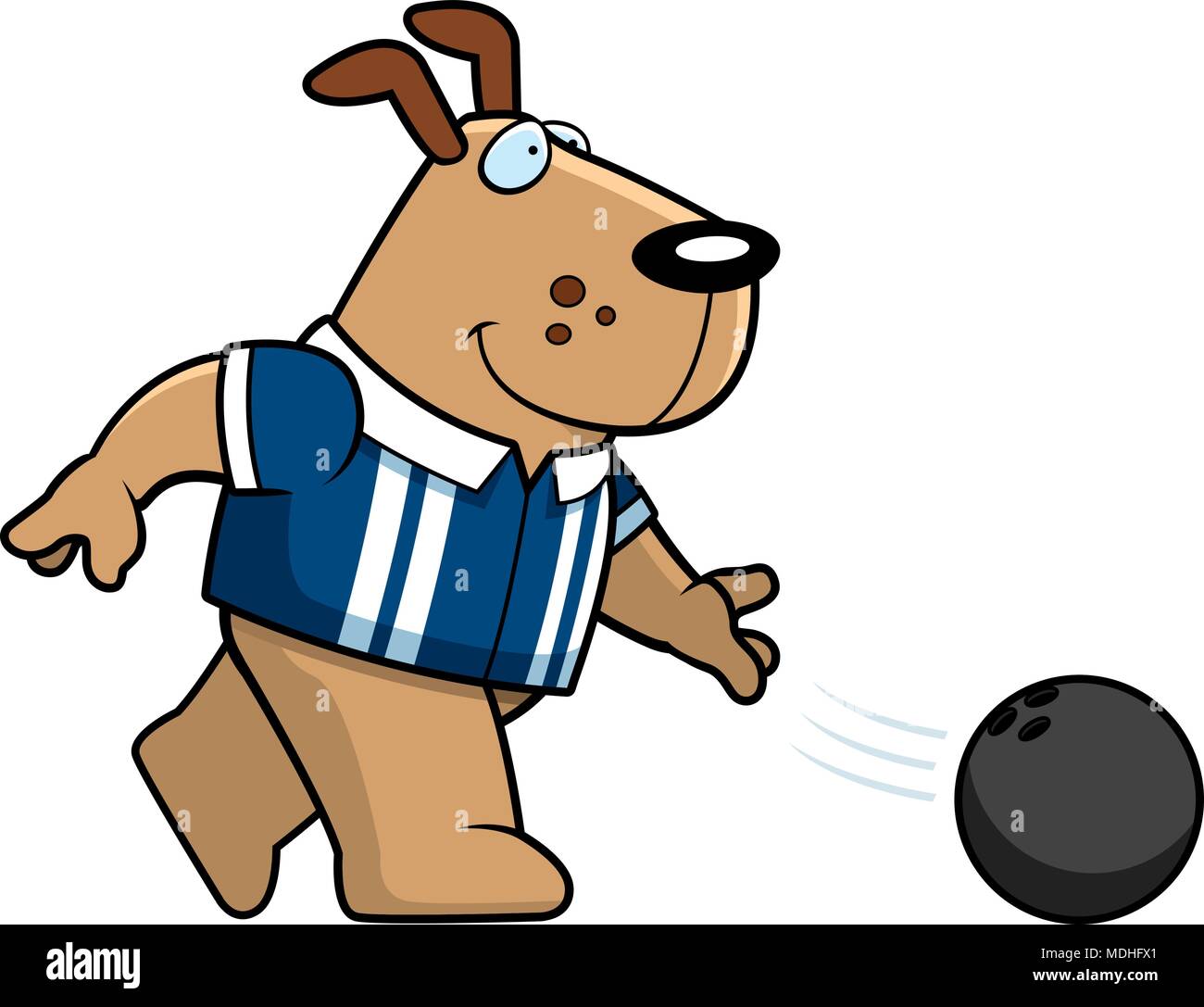 A cartoon illustration of a dog bowling a ball. Stock Vector