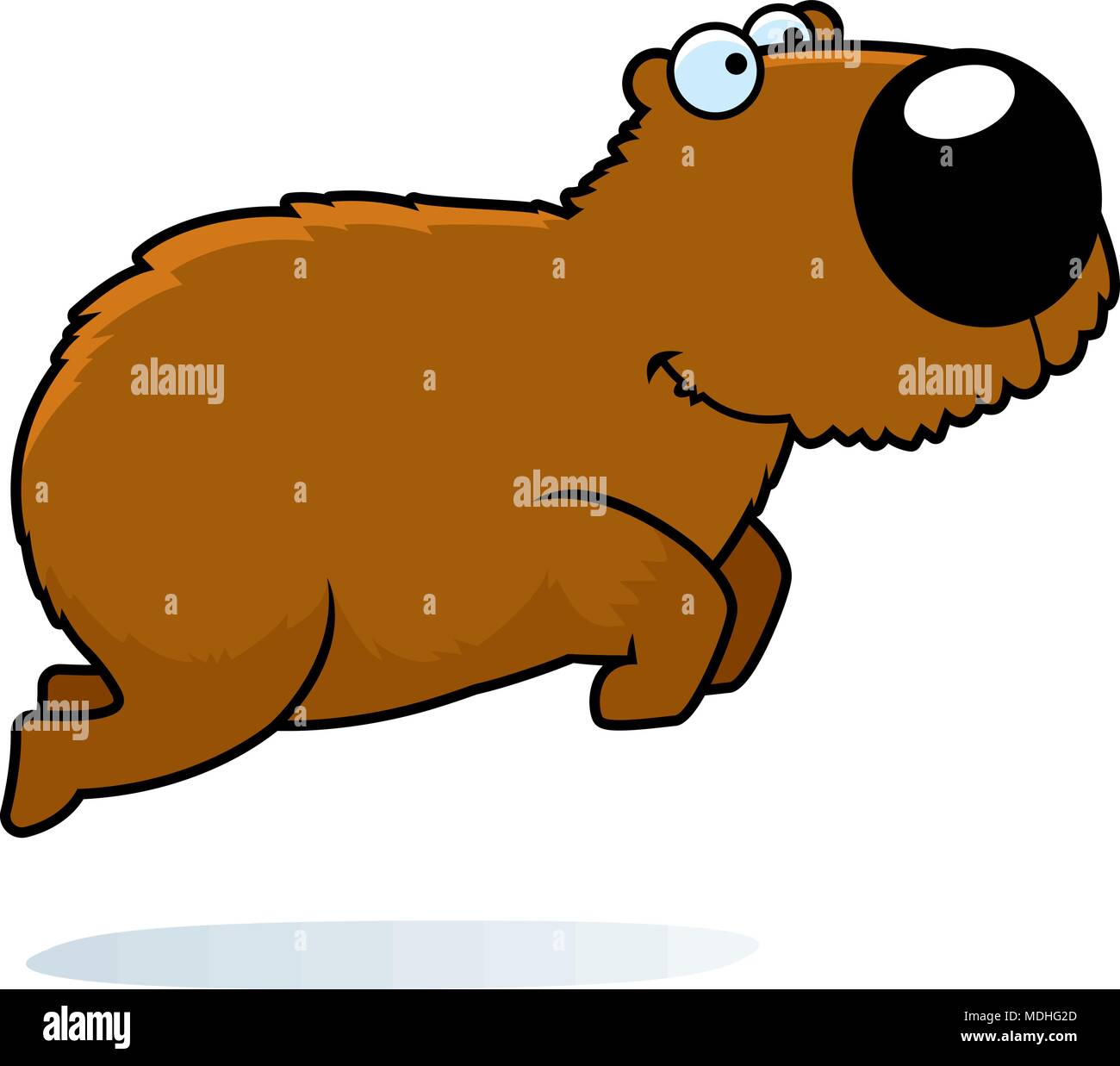 A cartoon illustration of a capybara jumping. Stock Vector