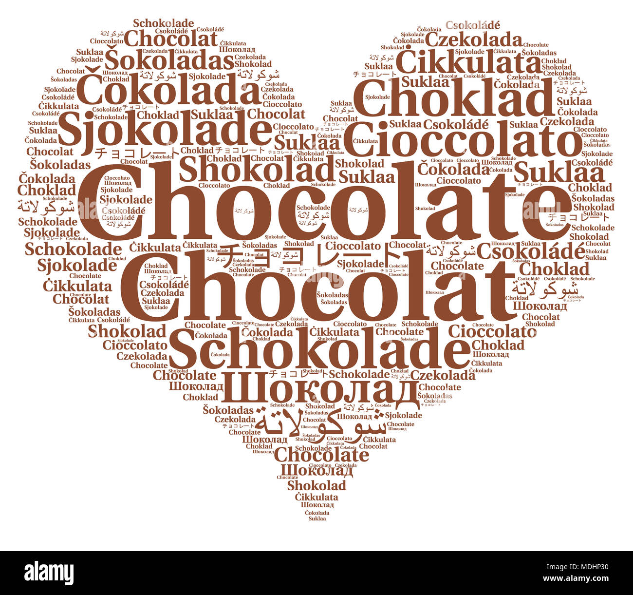 Chocolate in different languages word cloud Stock Photo Alamy
