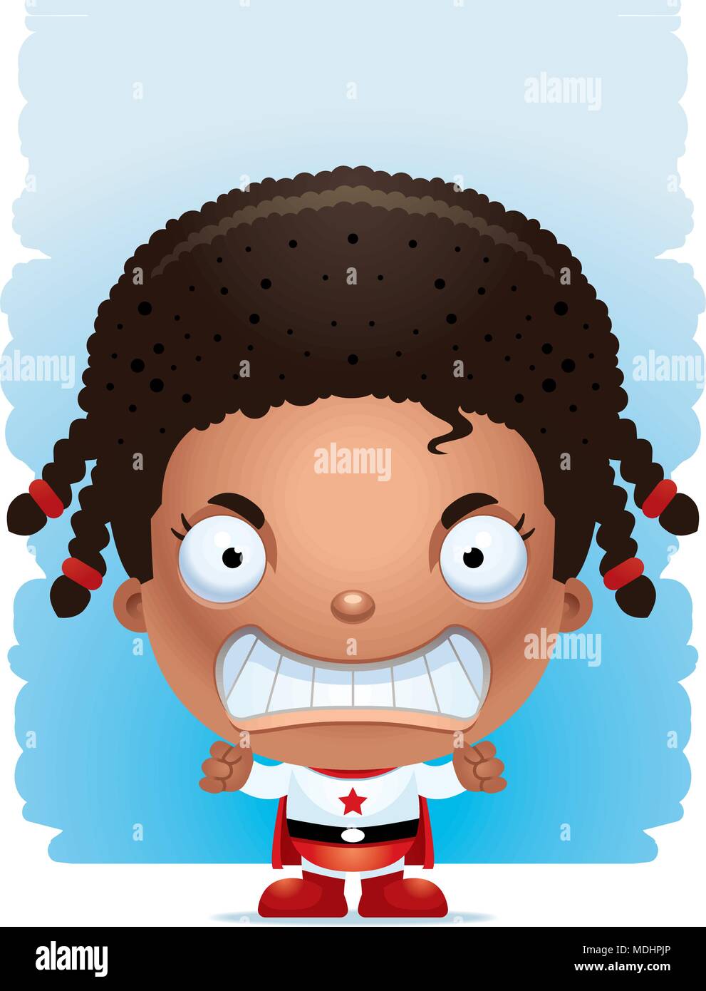 A cartoon illustration of a girl superhero with an angry expression ...