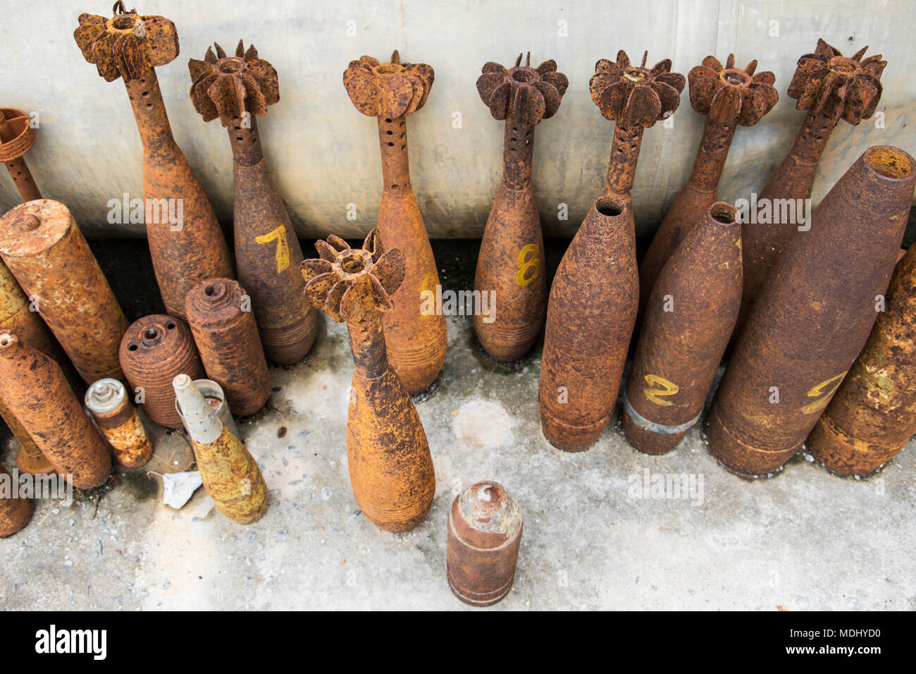 Bomb casings dating to the Indochina Wars; Phonsavan, Xiangkhouang, Laos Stock Photo