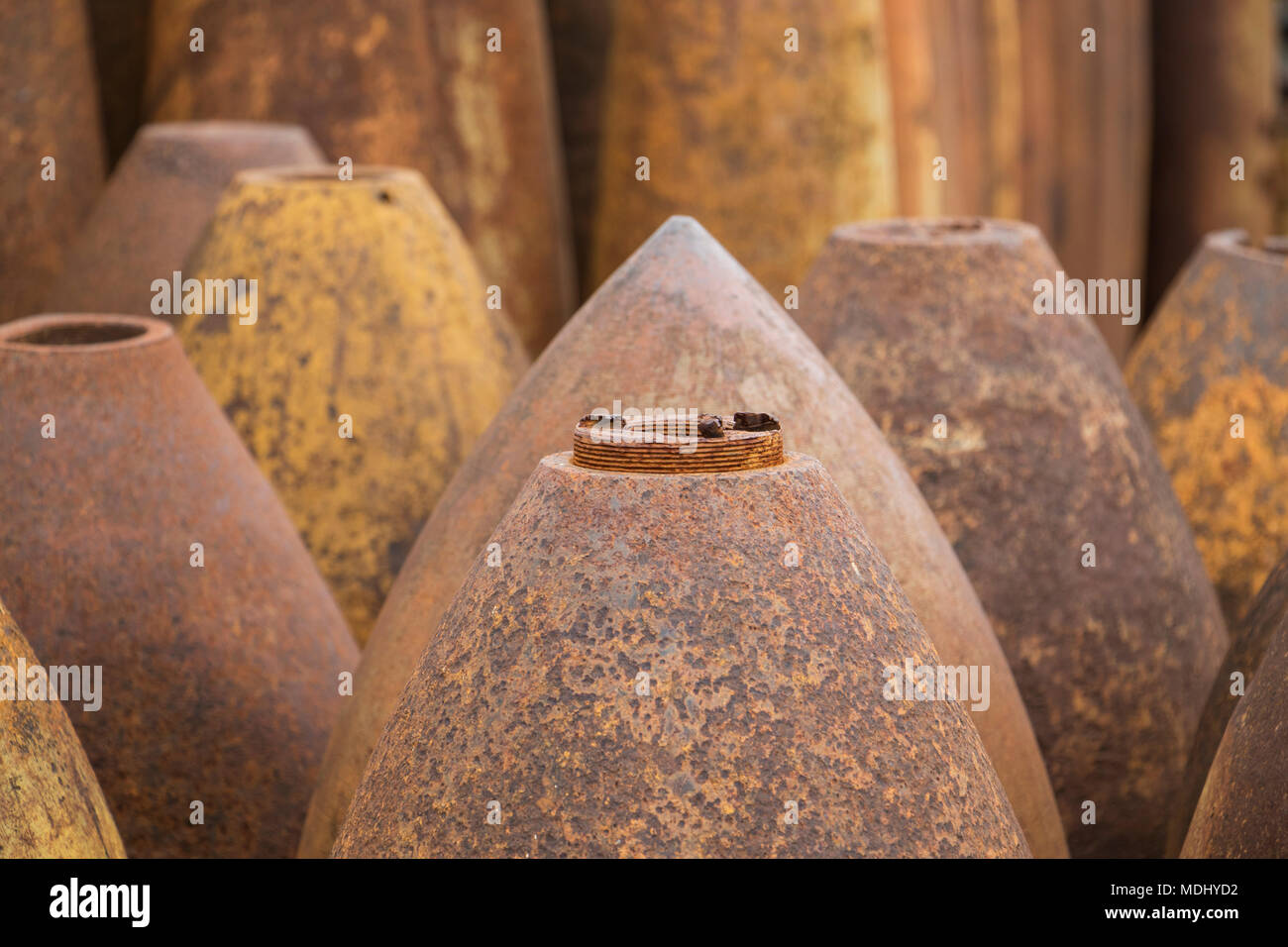 Bomb casings dating to the Indochina Wars; Phonsavan, Xiangkhouang, Laos Stock Photo