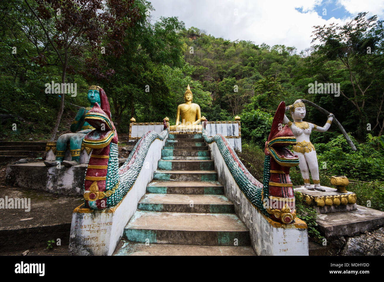 Memorial stupa by Tham Piu Cave, place where on 24 November 1969, a single rocket fired from a US aircraft killed an estimated 374 people who had t... Stock Photo