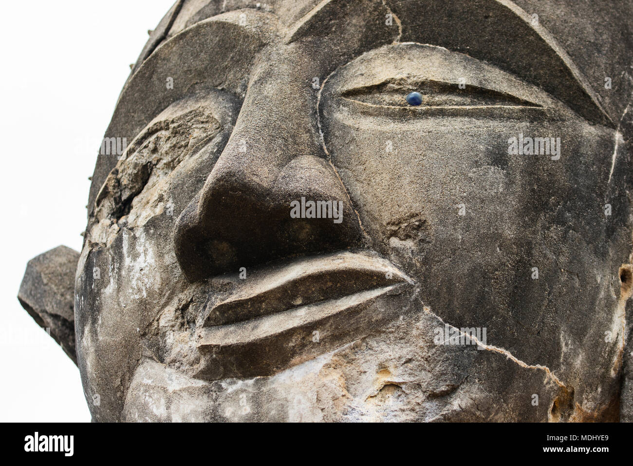 Buddha statue in the ruins of Wat Piawat temple, destroyed in the Indochina War; Muang Khoun