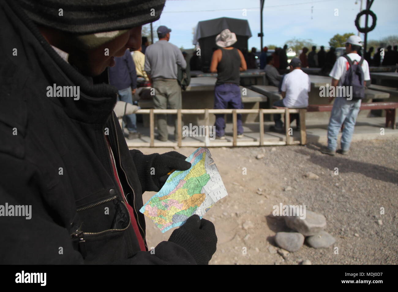 Migrantes Hondureños durante su paso por Hermosillo con rumbo al Norte se reúnen en un comedor a punto de medio dÃa. .staff /nortephoto.com,CREDI Stock Photo