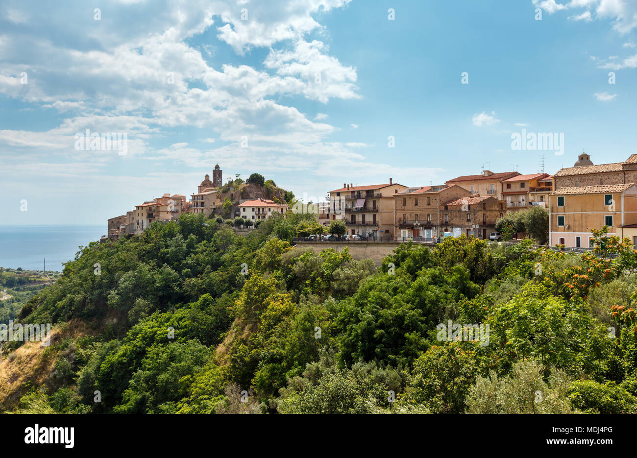 Old Belmonte Calabro town on mountain hill top, province of Cosenza ...