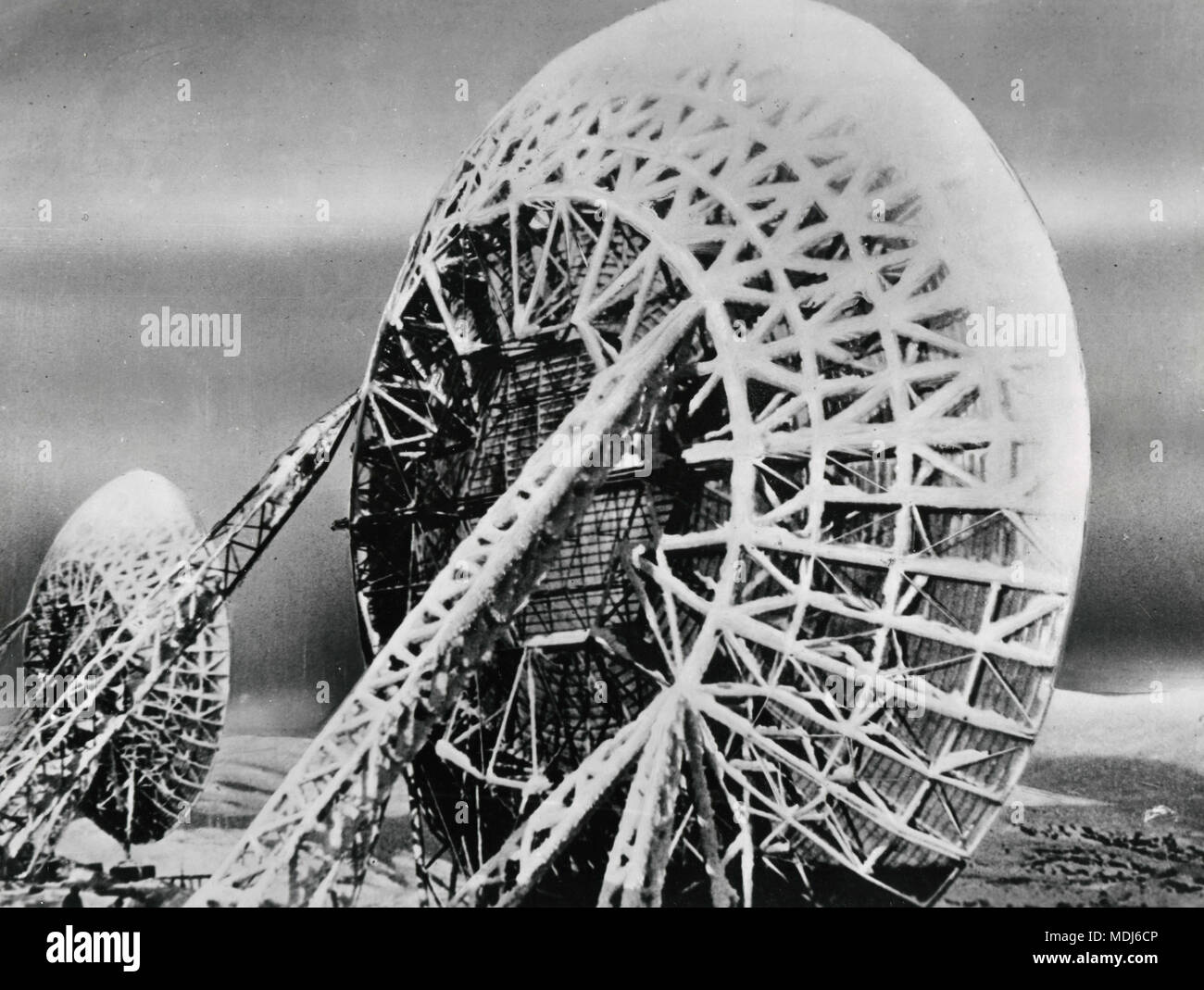 Aluminium antenna of RADAR defensive plant, Alaska, USA 1950s Stock Photo