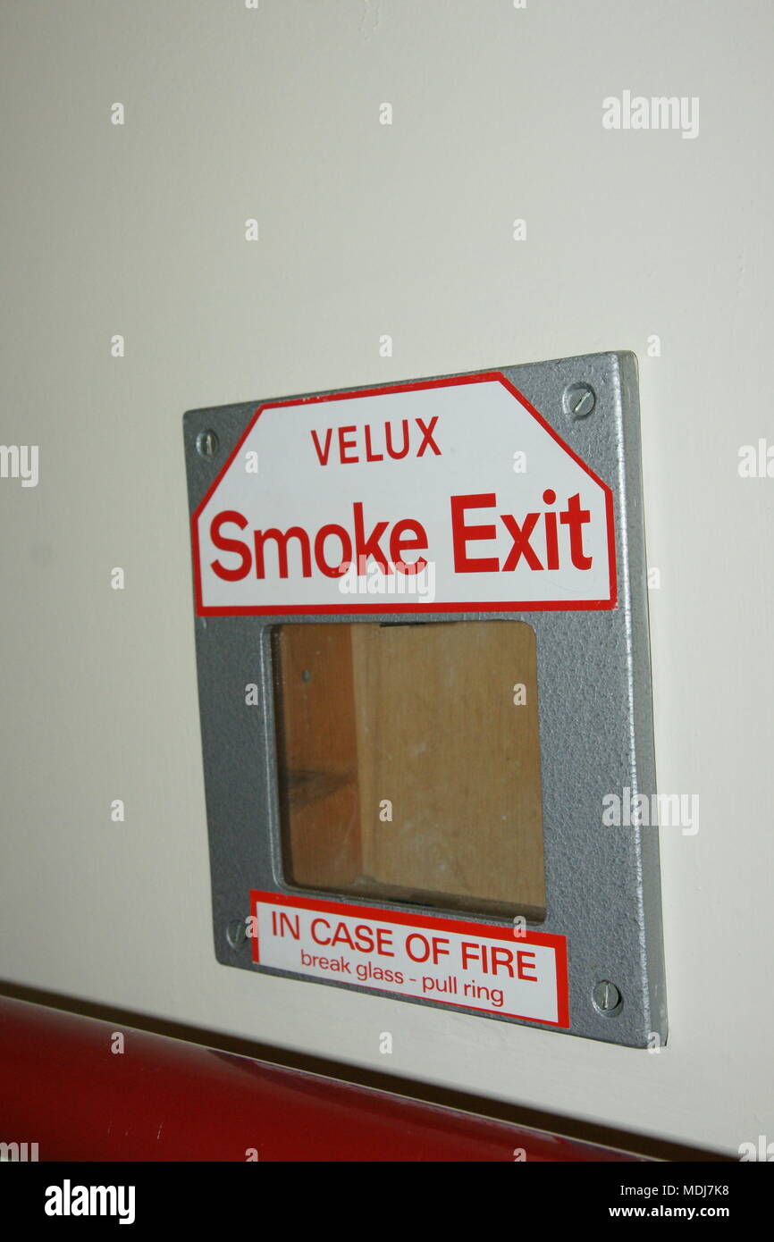 High rise building, Velux smoke exit, structural fire safety equipment Stock Photo
