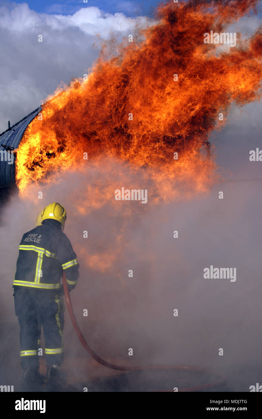petroleum fuel fire, industrial fire fighting Stock Photo