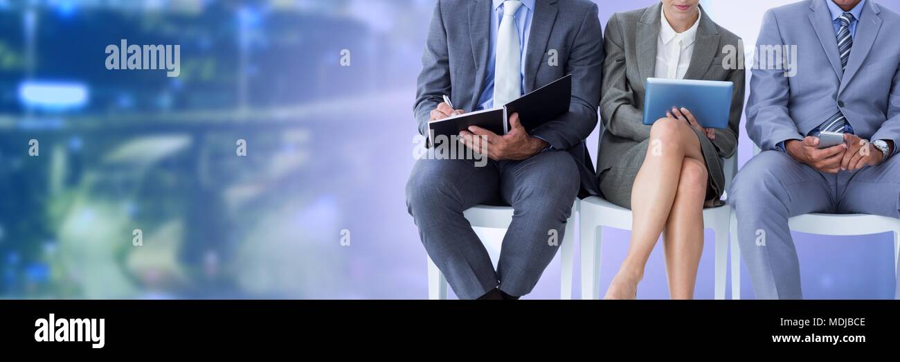 Business people and city with flare light source Stock Photo