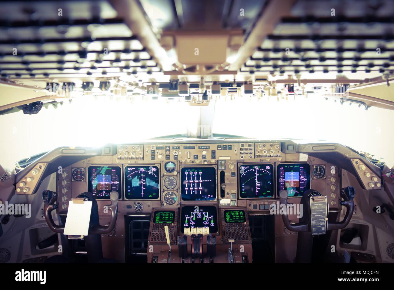 Flight Deck Of A Boeing 747 400 In Flight Stock Photo
