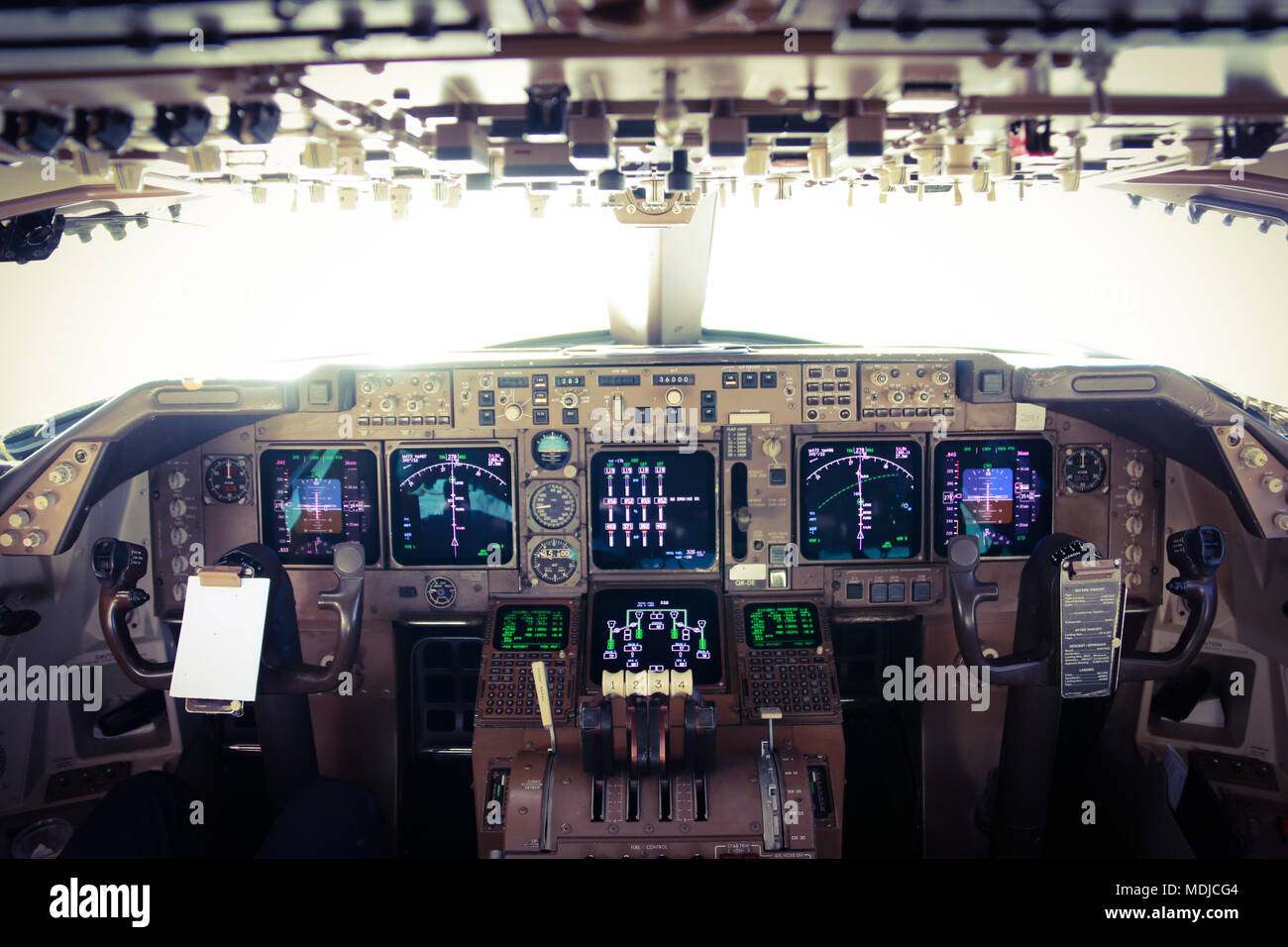 Flight Deck Of A Boeing 747 400 In Flight Stock Photo