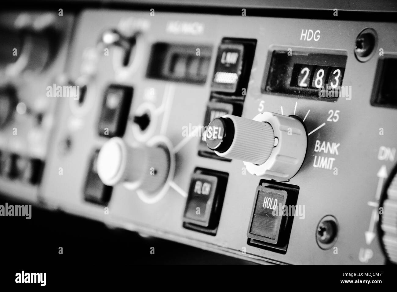 Flight Mode Control Panel on the Flight Deck of a Boeing 747-400 Stock Photo