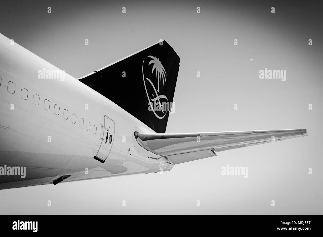 Empennage of a Boeing 747-400SF Freighter Stock Photo