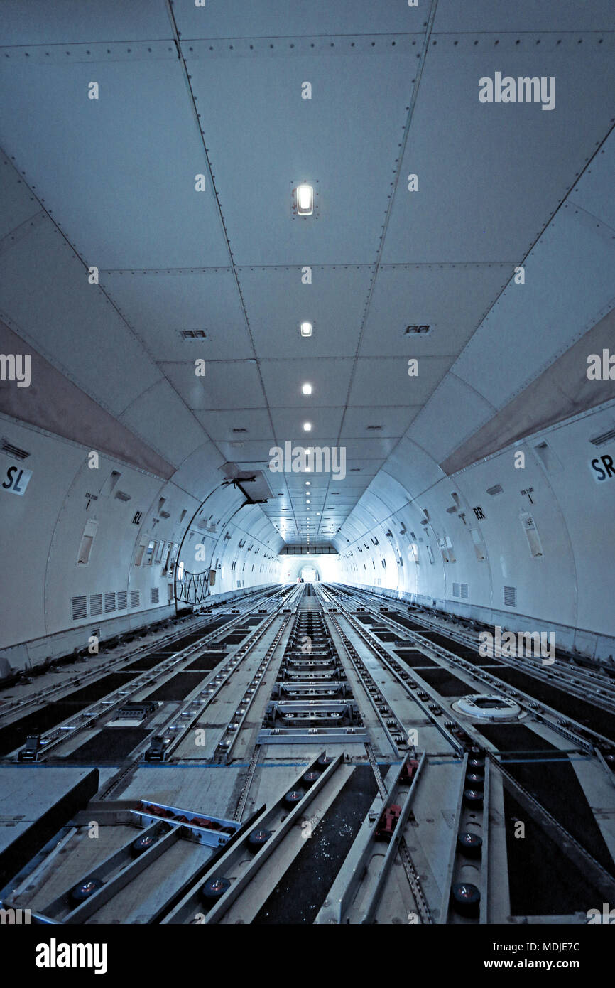 Empty Cargo Hold (Main Deck) of a Boeing 747-400 Freighter Stock Photo -  Alamy