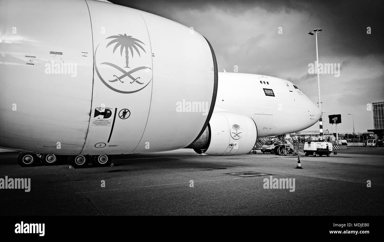 Saudi Boeing 747-400 Freighter parked on the Cargo Ramp Stock Photo