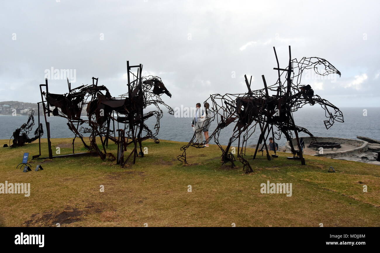 Sydney, Australia - Oct 27, 2017. Harrie Fasher: The Last Charge. Sculpture by the Sea along the Bondi to Coogee coastal walk is the world's largest f Stock Photo