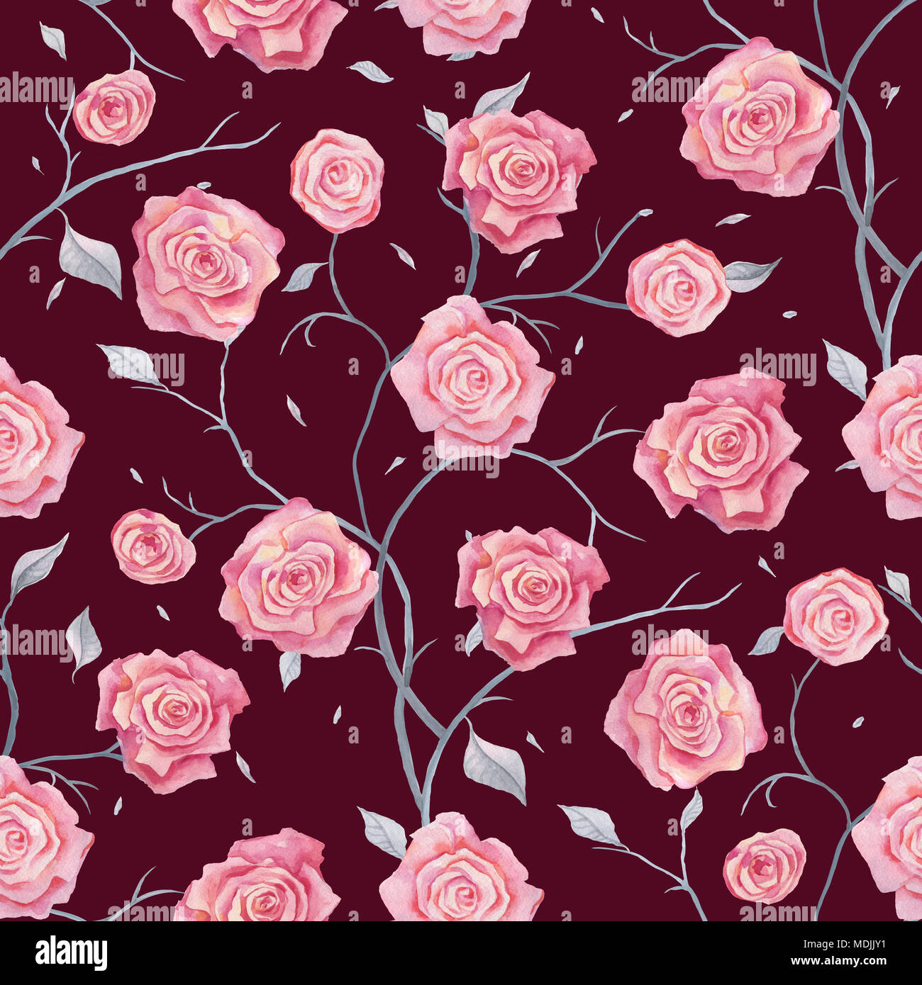 Hand Drawn seamless pattern of Roses Stock Photo - Alamy