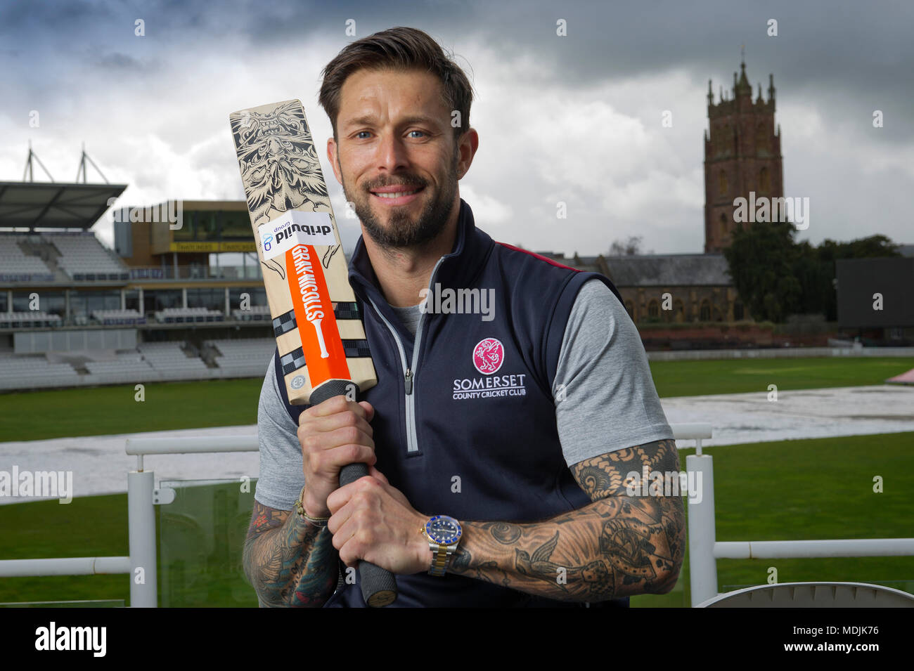Cricketer Peter Trego of Somerset CCC at the Taunton ground. Stock Photo