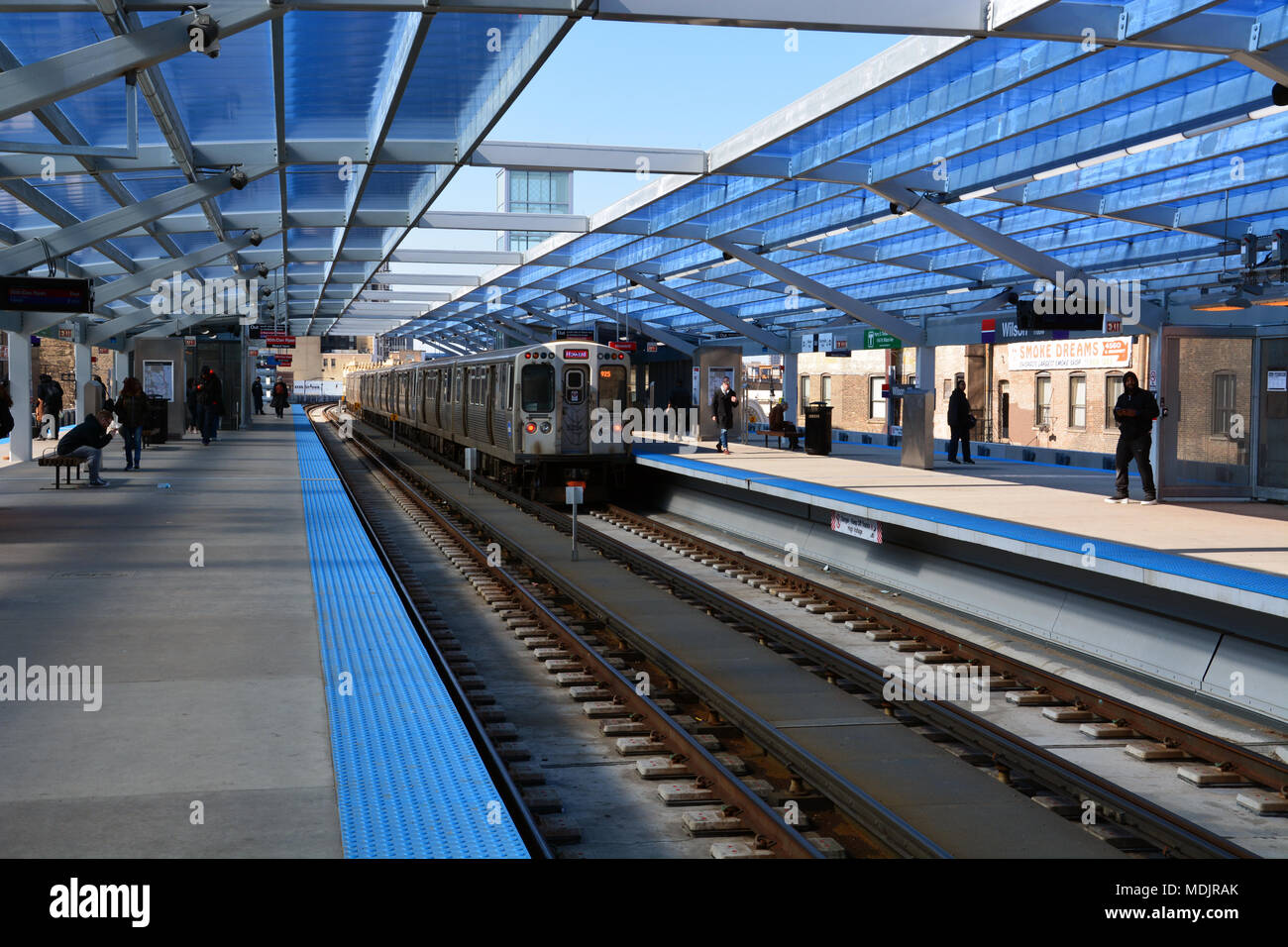 An outbound red line train at the newly reconstructed Wilson Avenue
