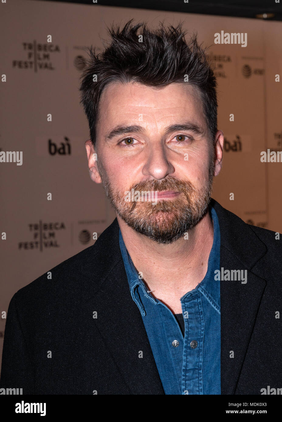 New York, USA, 19 April 2018. Spanish director Ramón Salazar Hoogers arrives at the 2018 Tribeca Film Festival premiere of his film 'Sunday's Illness' (La enfermedad del domingo) in New York city.  Photo by Enrique Shore / Alamy Live News Stock Photo