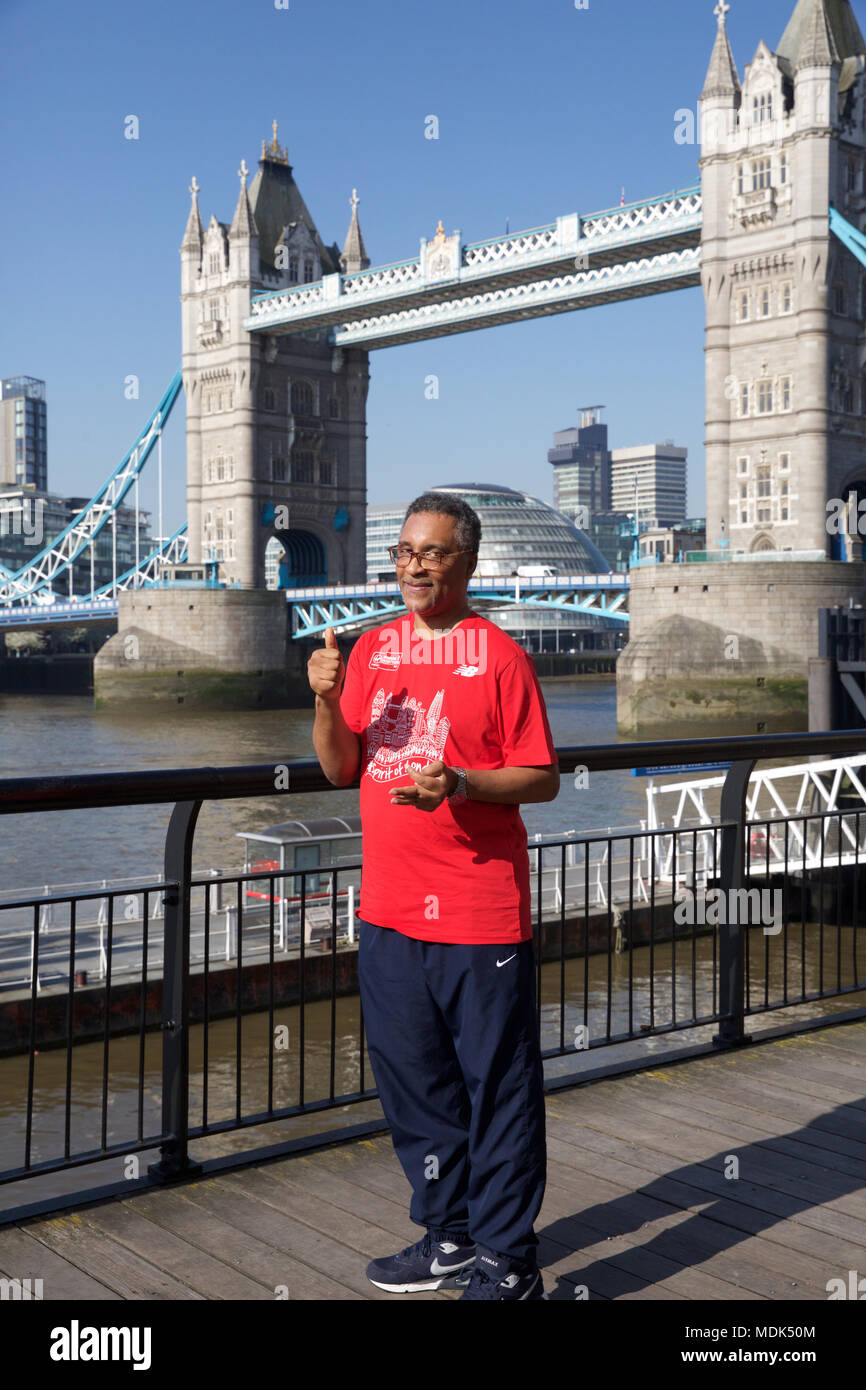 London,UK,20th April 2018,London Marathon #SpiritOfLondon Photocall takes place with ex boxer Michael Watson ahead of the Marathon on Sunday.Credit Keith Larby/Alamy Live News Stock Photo