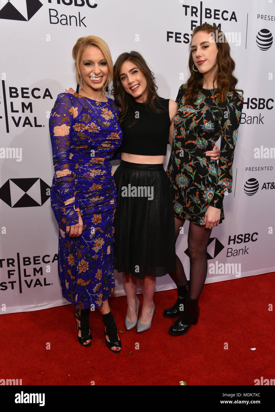New York, USA. 19th April 2018. Liviya Kraemer, Caroline Moore and Claire  Demere attend a screening of 'Blue Night' during the 2018 Tribeca Film  Festival at SVA Theatre on April 19, 2018