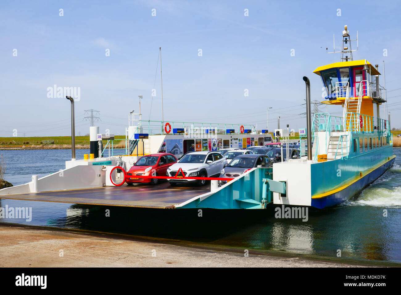 ferry with cars at Spui, Voorne Putten, Netherlands Stock Photo