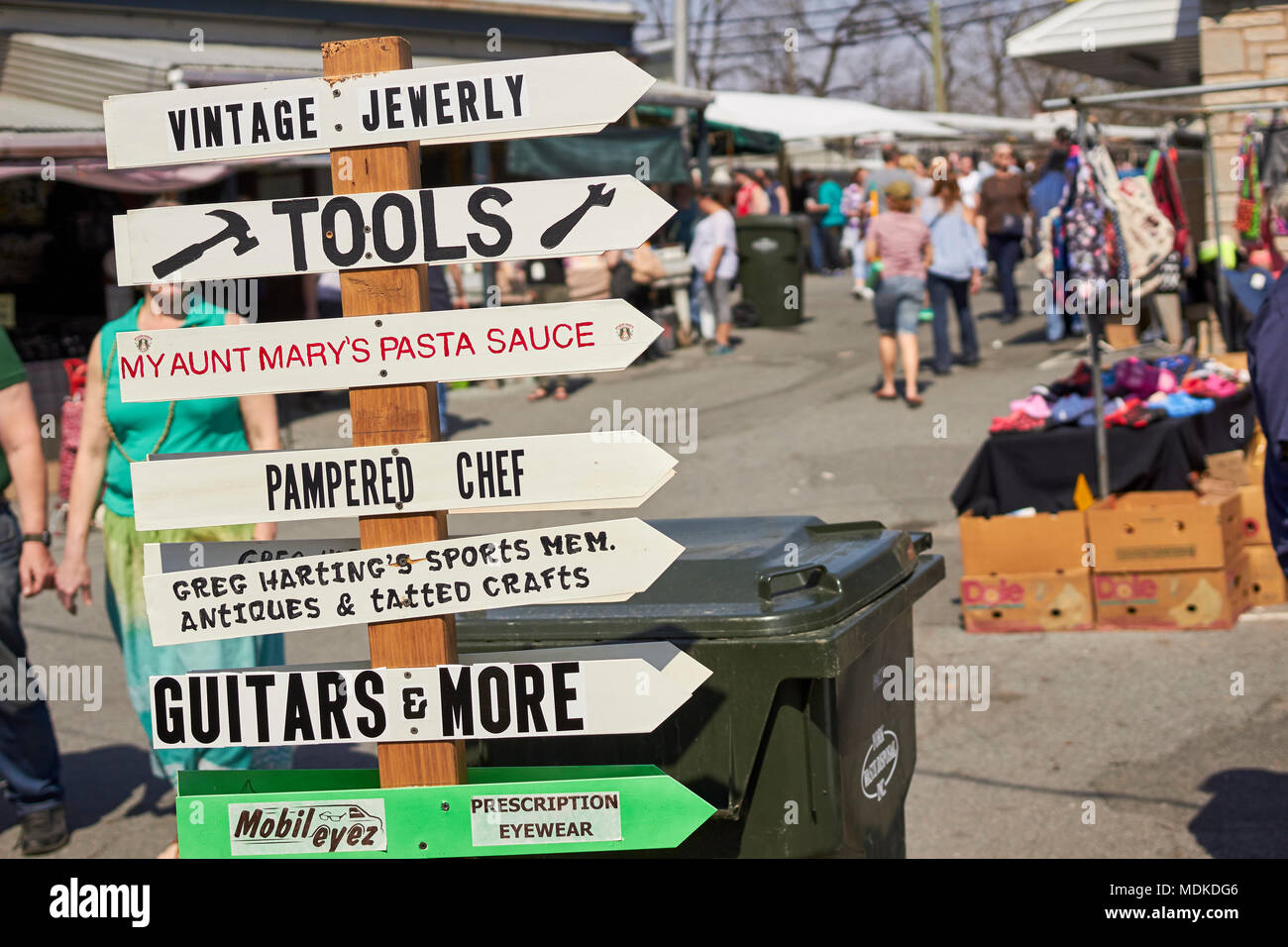 Direction Signs at the Green Dragon Market in Ephrata, Lancaster County, Pennsylvania, USA Stock Photo