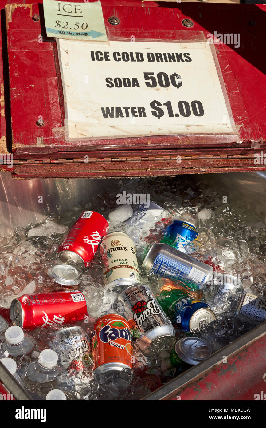 Cold drinks for sale, Green Dragon Market, Amish Country, Ephrata, Lancaster County, Pennsylvania, USA Stock Photo
