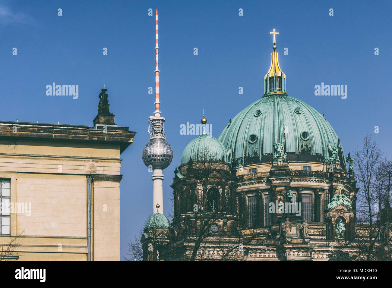 Skyline with Old Musuem, Berlin Cathedral and TV Tower Stock Photo