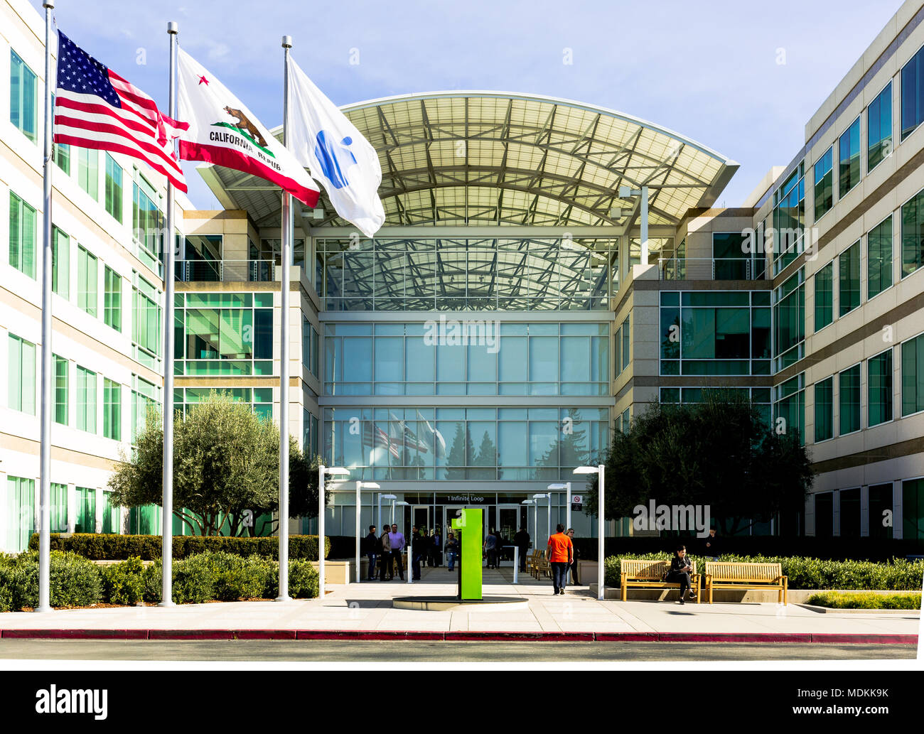 Apple Infinite Loop, Cupertino, California, United States (USA) - January 30, 2017: Apple stuff and visitors in front of the Apple old headquarters Stock Photo