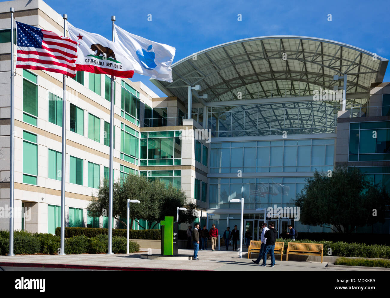 Apple Infinite Loop, Cupertino, California, United States (USA) - January 30, 2017: Apple stuff and visitors in front of the Apple world headquarters Stock Photo