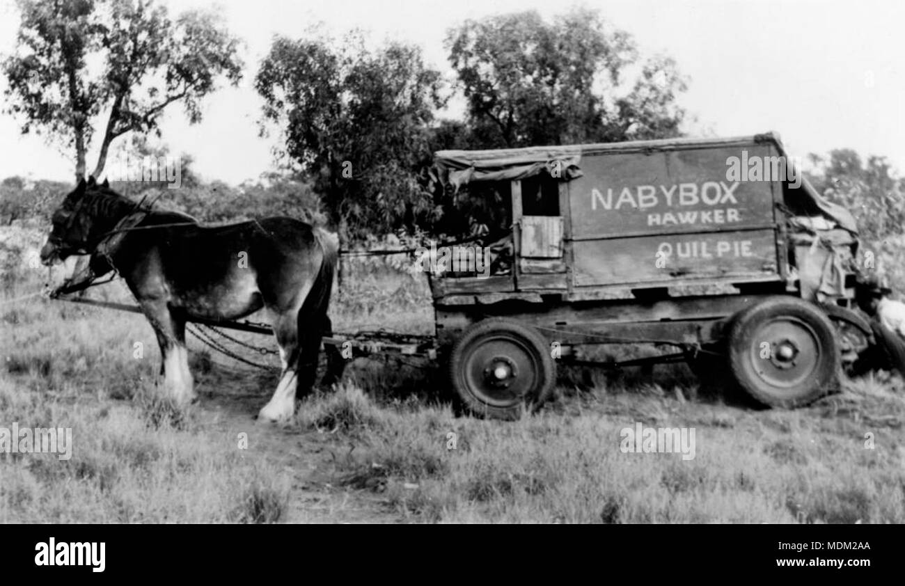 Hawkers horsedrawn caravan in the Windorah district, ca 1953 Stock Photo