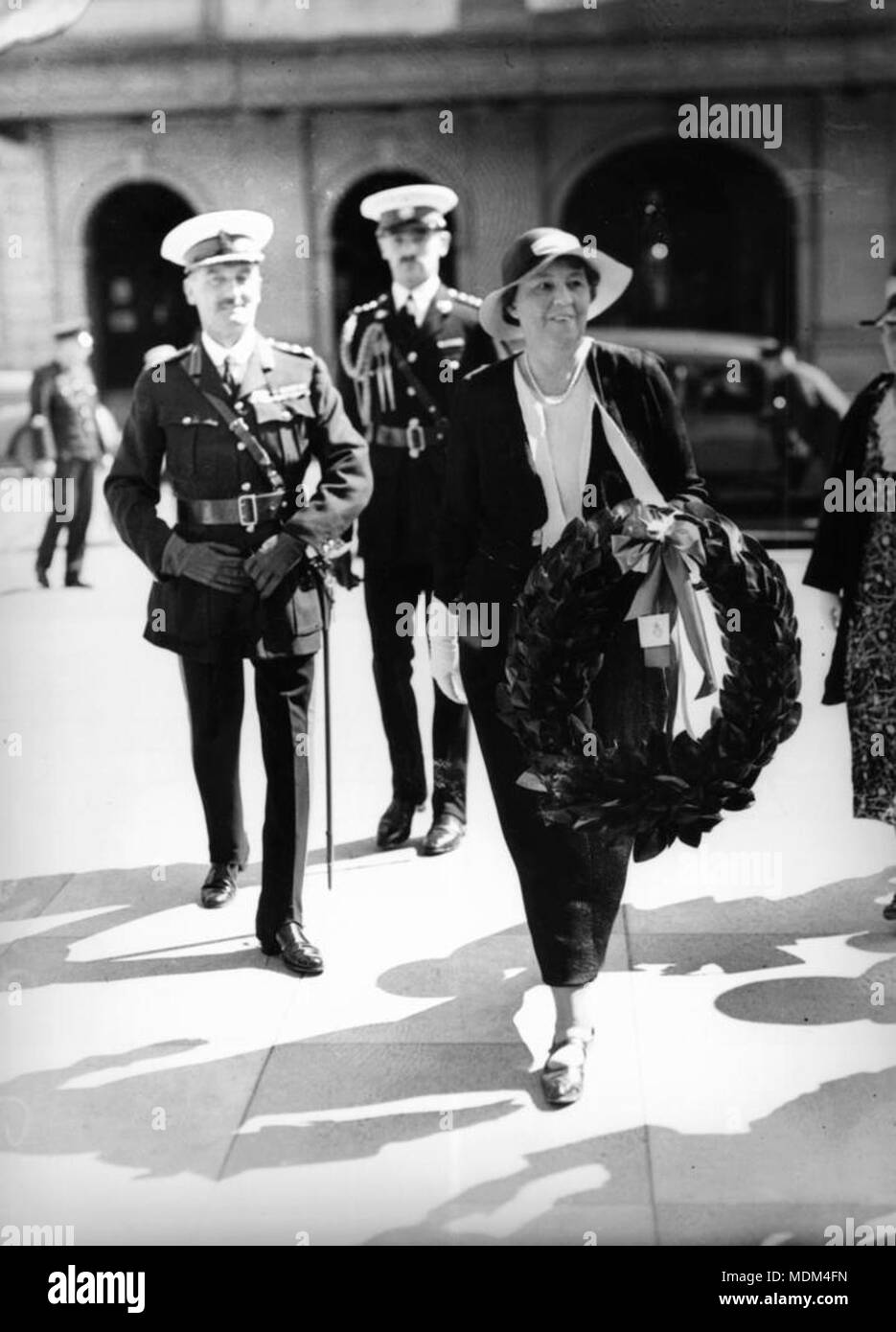 Lady Winifred Wilson carrying a wreath at an Anzac Day Stock Photo
