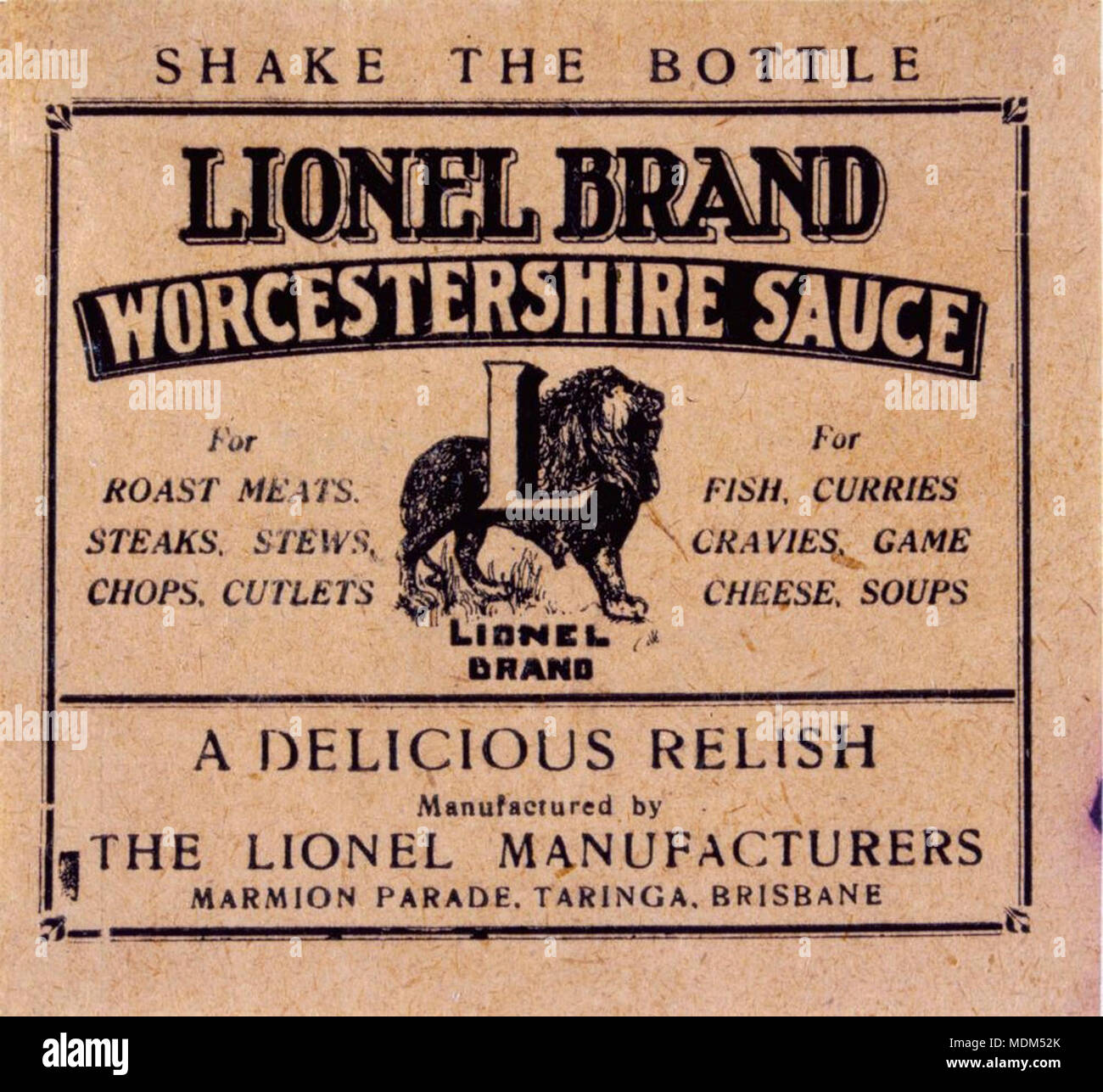 Lionel Brand Worcestershire Sauce label Stock Photo Alamy