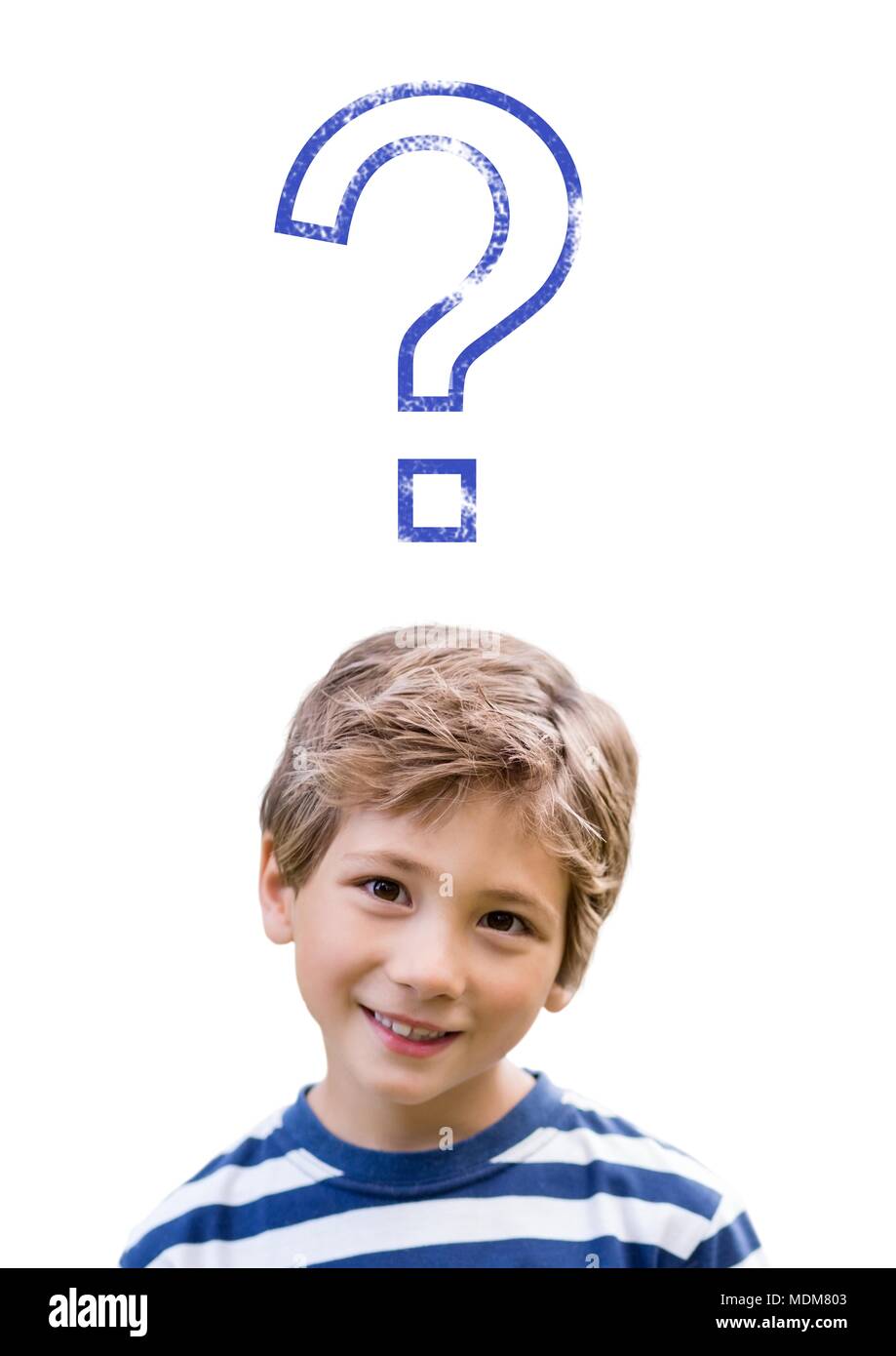 Kid Boy with stencil question mark Stock Photo - Alamy