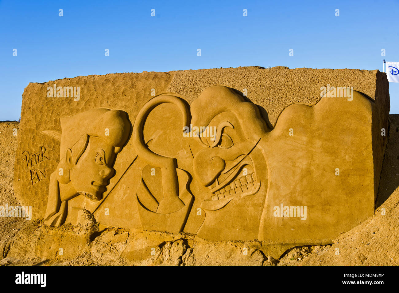 OSTEND, BELGIUM - september 22 2017- Sandcastles of Peter Pant on the beach of Ostend, Stock Photo
