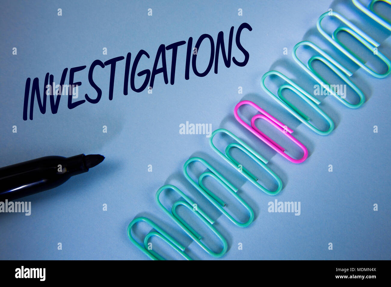 Word writing text Investigations. Business concept for Formal inquiry  Systematic Study Examination Research Analysis written Plain Blue  background Pap Stock Photo - Alamy