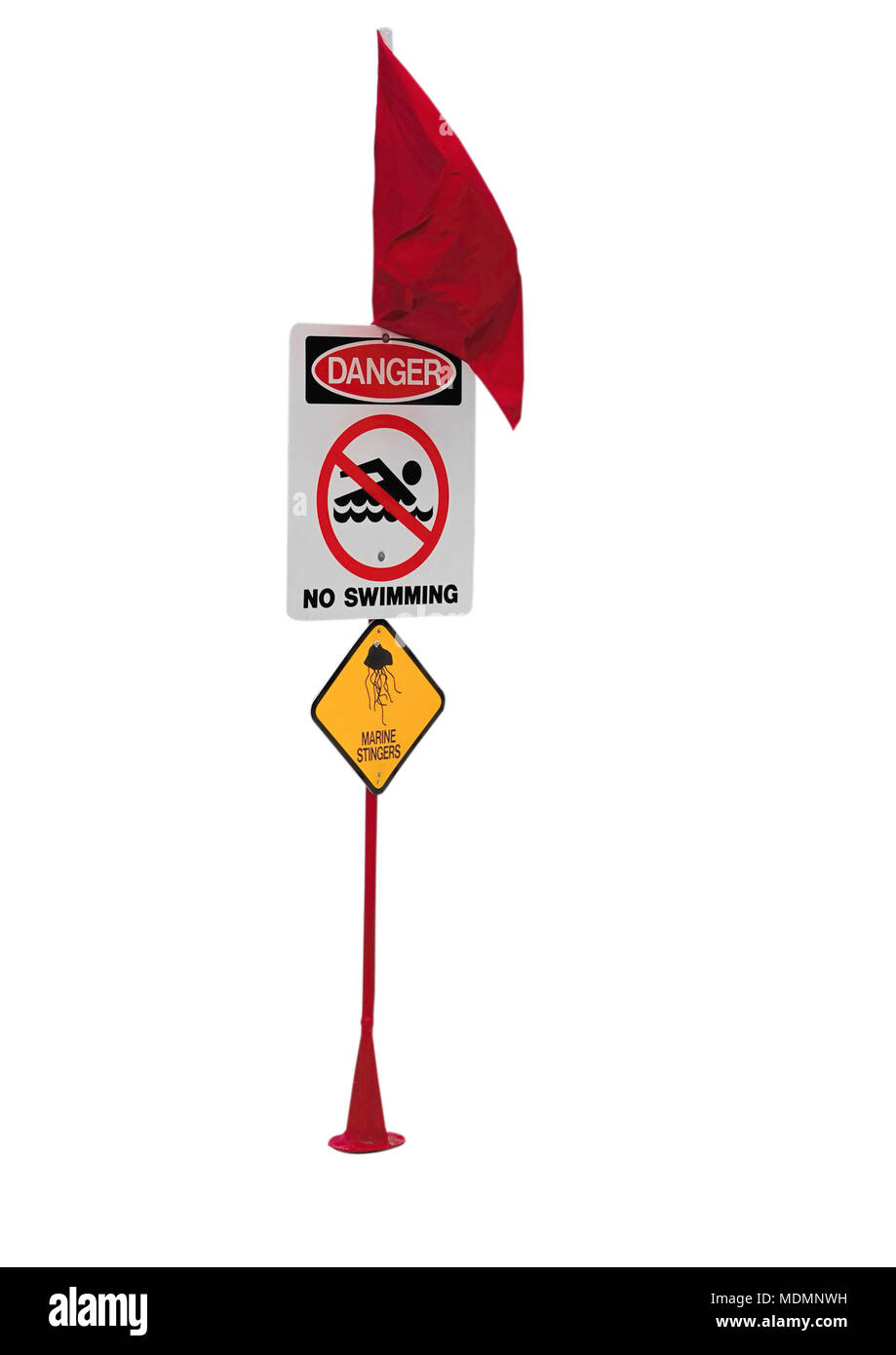 Danger red flag sign on a white background Stock Photo