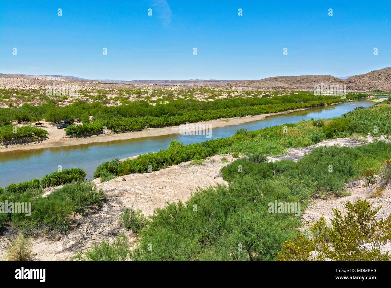 Texas, Big Bend National Park, Boquillas Crossing, view across Rio Grande River into Mexico Stock Photo