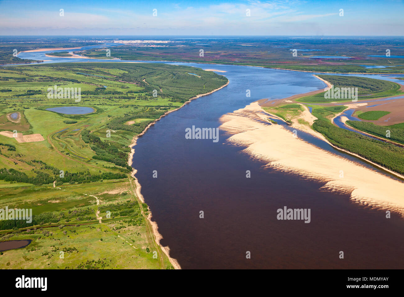 Big plain river, top view Stock Photo