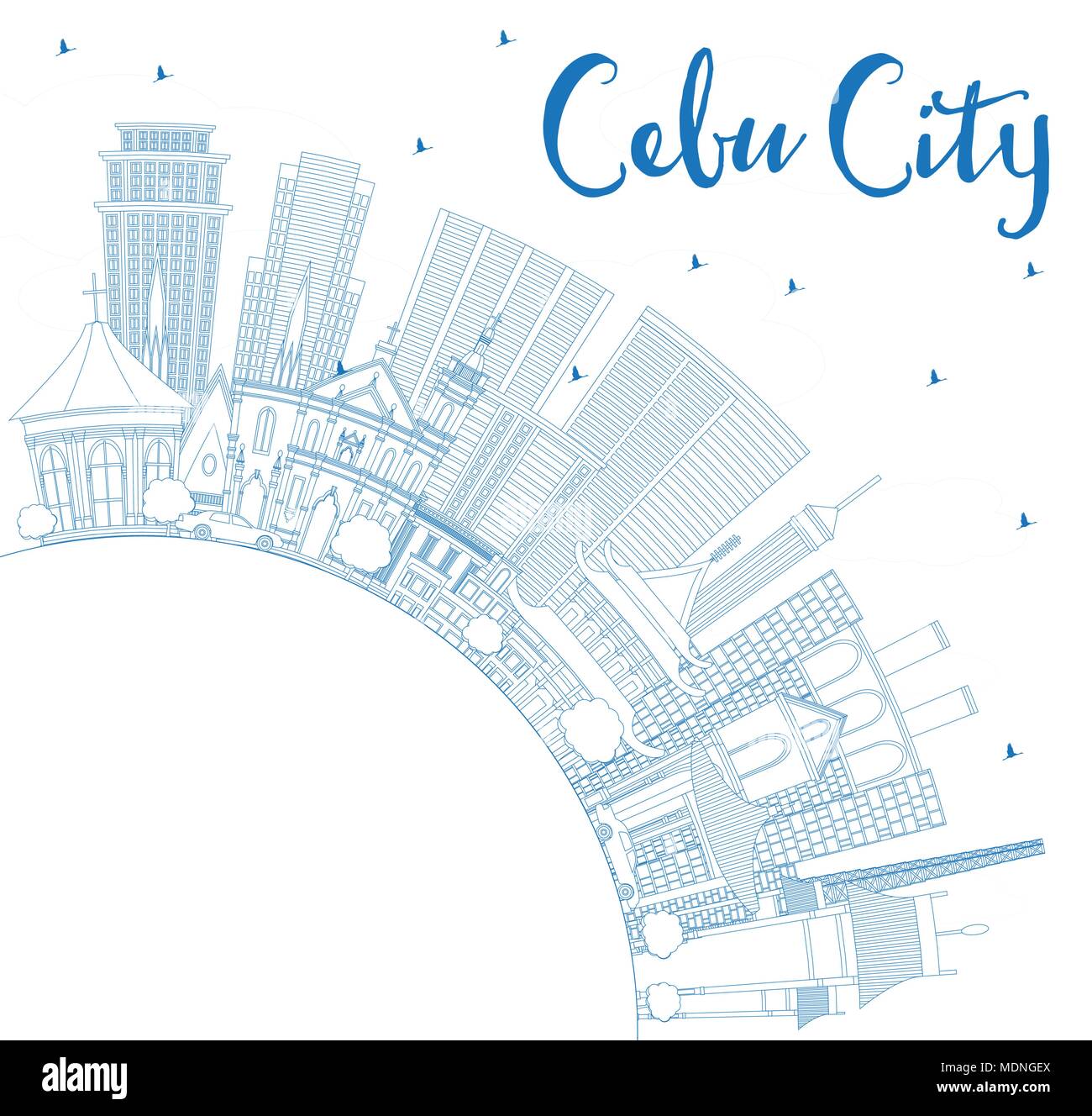 Outline Cebu City Philippines Skyline with Blue Buildings and Copy Space. Vector Illustration. Business Travel and Tourism Illustration Stock Vector