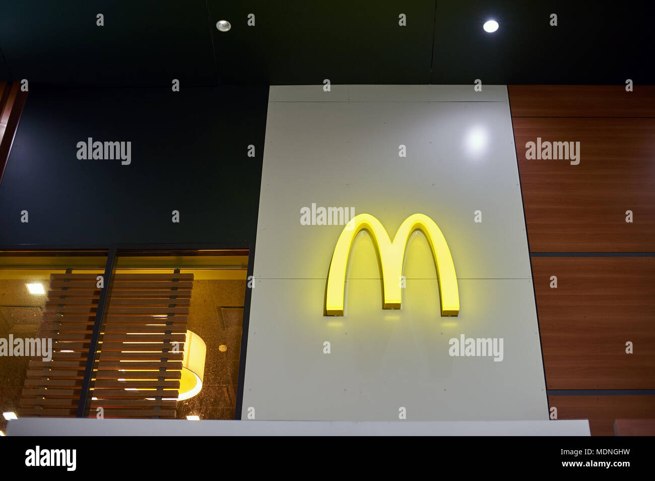KALININGRAD, RUSSIA - CIRCA AUGUST, 2017: McDonald's sign at night ...