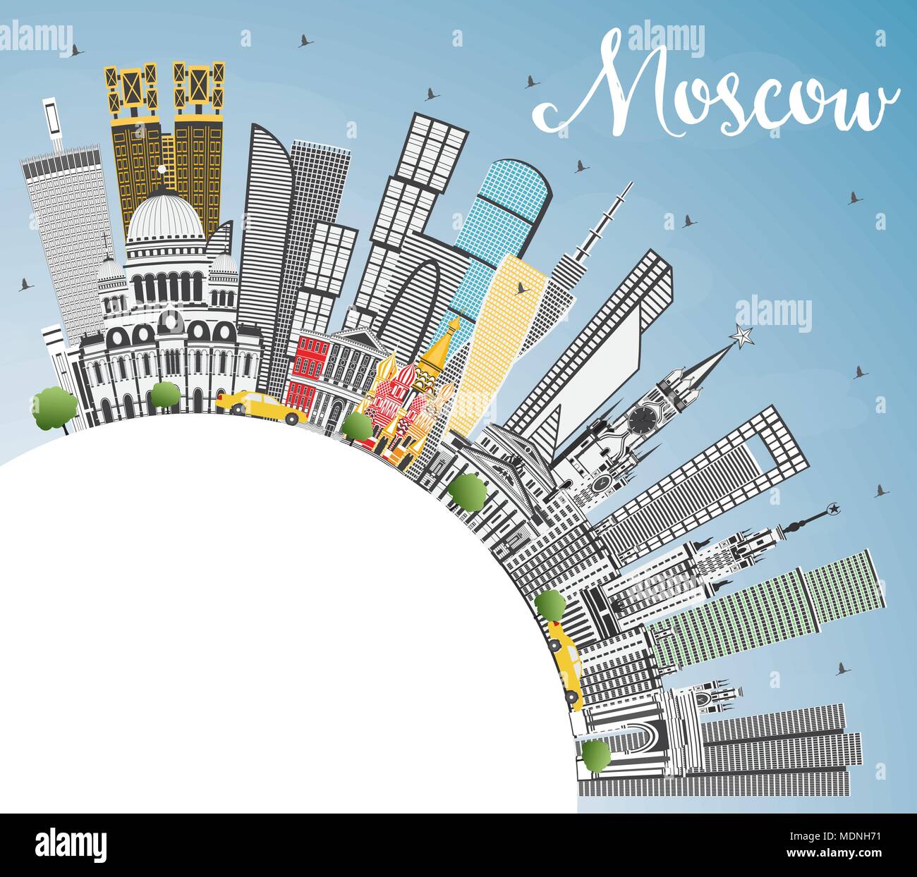Moscow Russia Skyline with Gray Buildings, Blue Sky and Copy Space. Vector Illustration. Stock Vector
